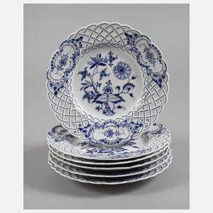 Meissen sechs Durchbruchteller "Zwiebelmuster"