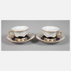 Meissen Paar Mokkatassen mit Untertassen "B-Form"