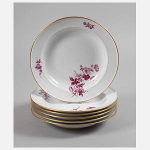 Meissen sechs Suppenteller "Blumen 3 schräg"