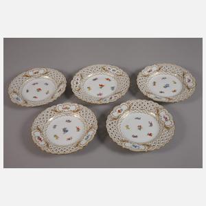 Meissen neun Durchbruchteller Streublümchendekor