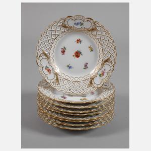 Meissen neun Durchbruchteller Streublümchendekor