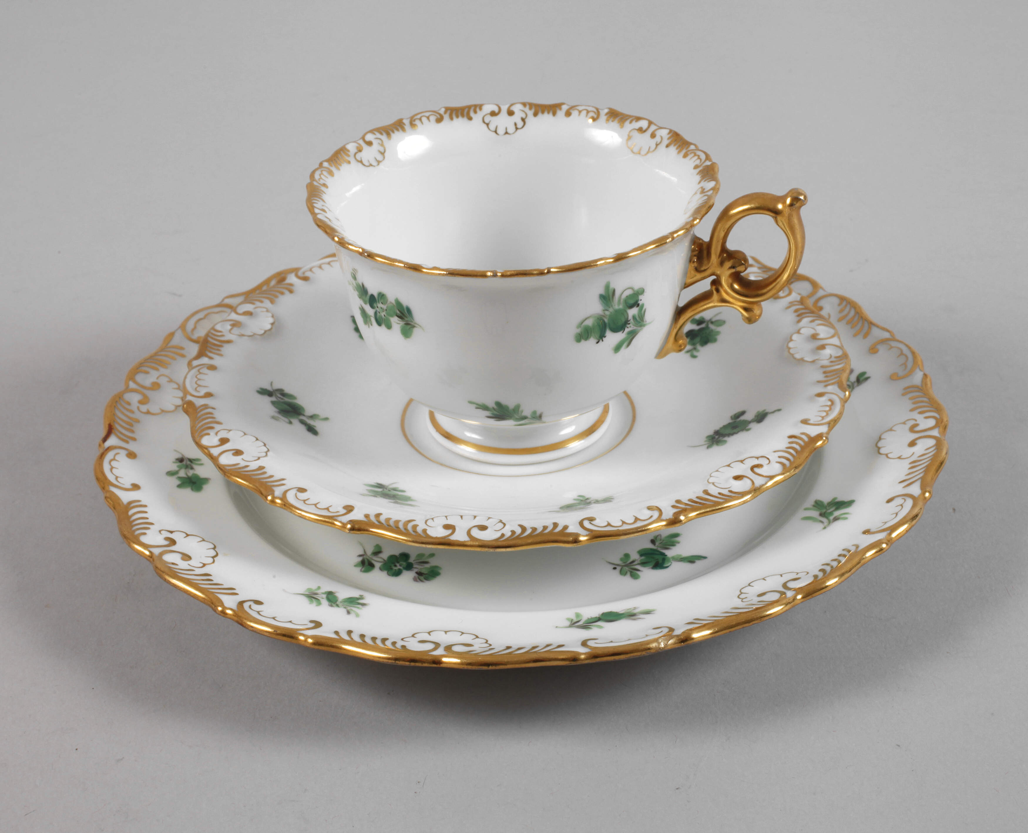 Meissen Gedeck "Gestreute Blümchen, kupfergrün”