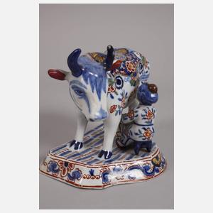 Delfter Fayence Bäuerin mit Kuh