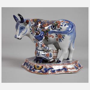 Delfter Fayence Bäuerin mit Kuh