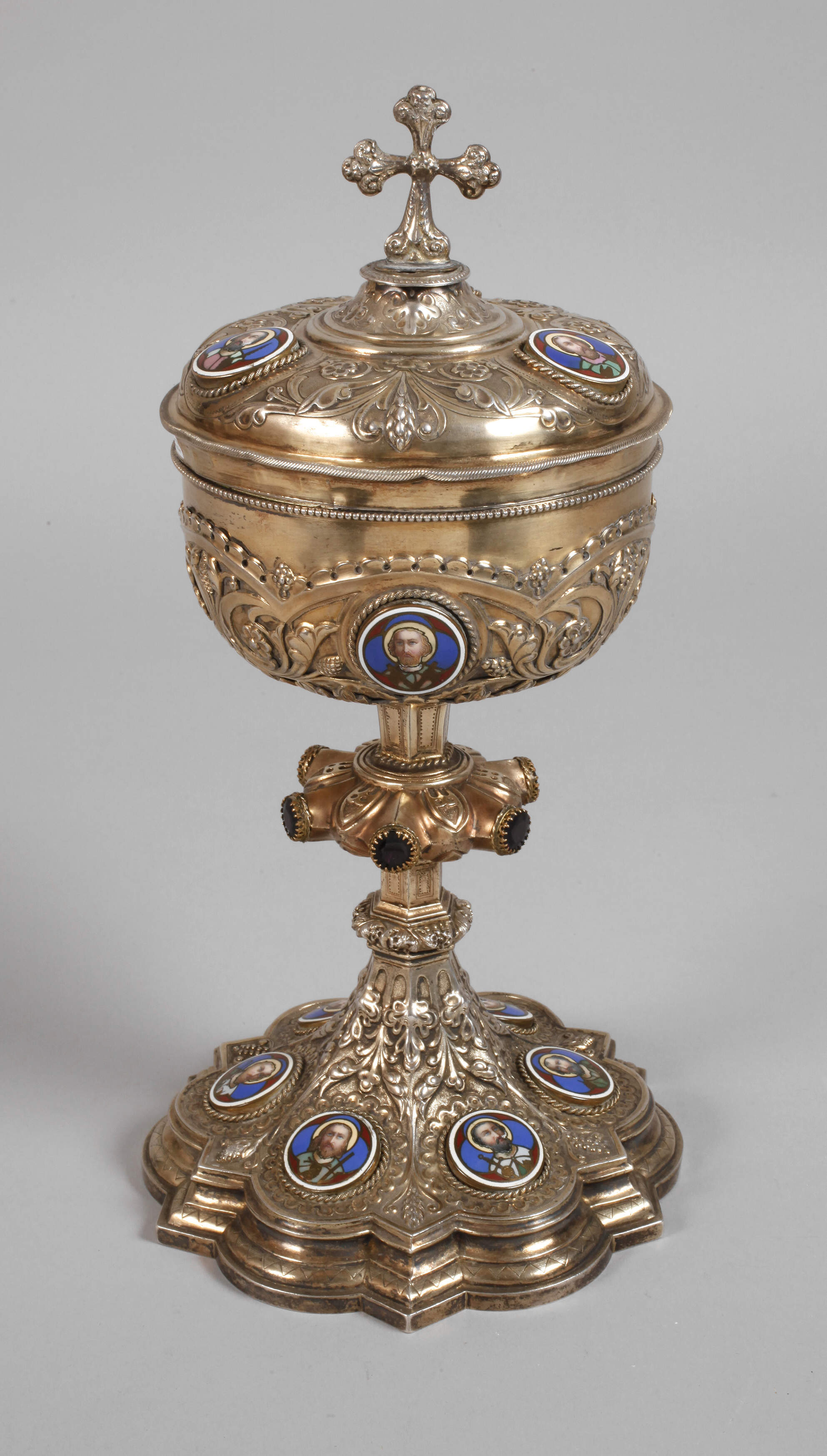 Frankreich großer christlicher Vermeil-Deckelpokal