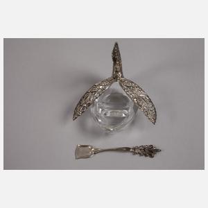 Paar Salieren mit Silbermontierung als Schwäne