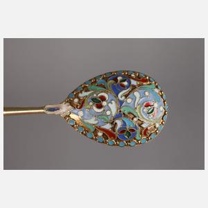 Silber zwei Niellobecher und ein Emaillelöffel