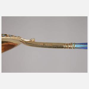 Silber zwei Niellobecher und ein Emaillelöffel