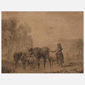 Prof. Friedrich Volz, attr., Vieh an der Tränke