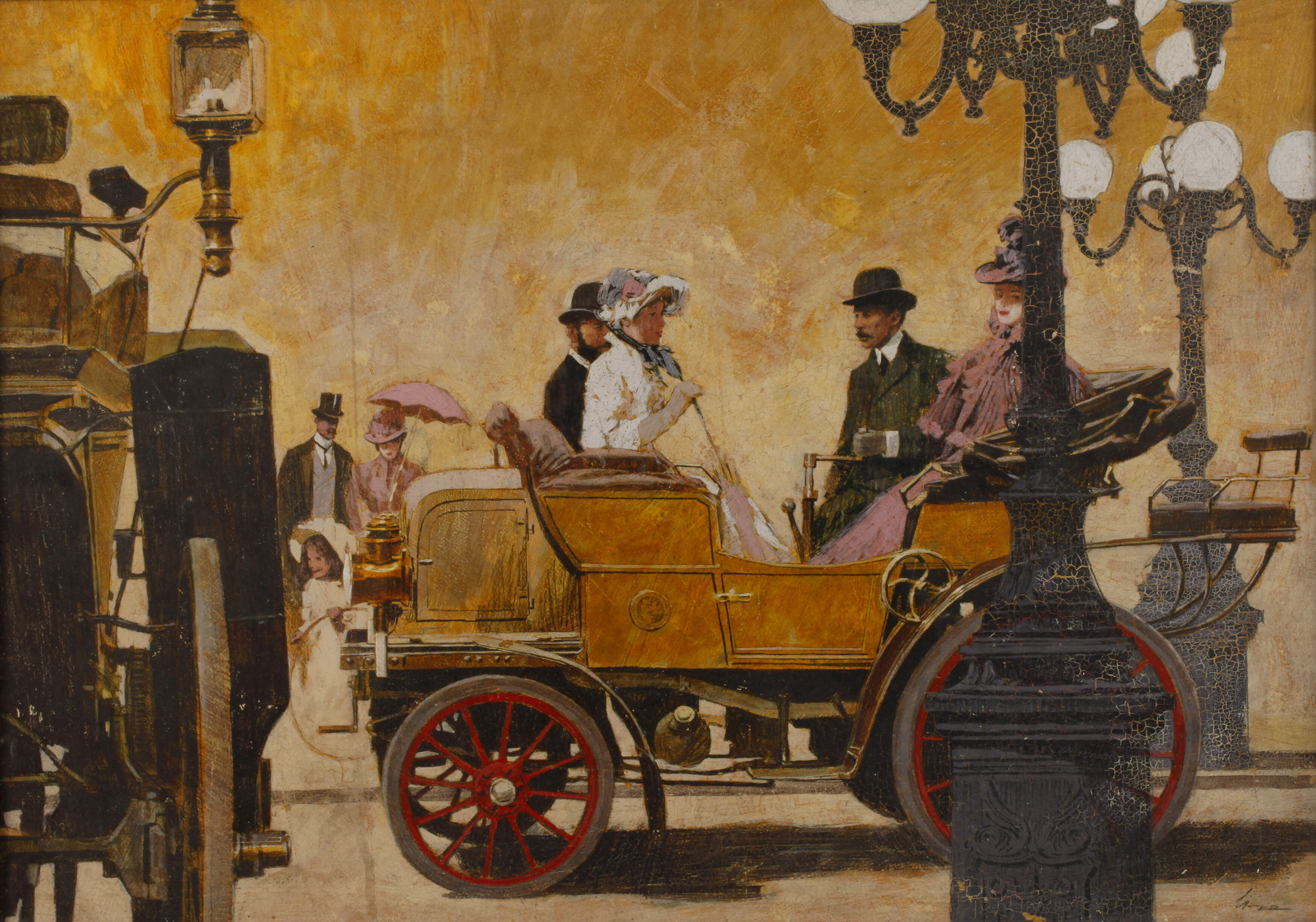 Elegante Gesellschaft mit Motordroschke