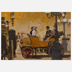 Elegante Gesellschaft mit Motordroschke