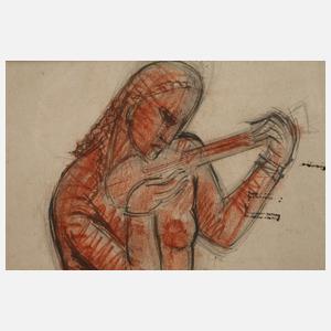 Art déco Damenakt mit Ukulele