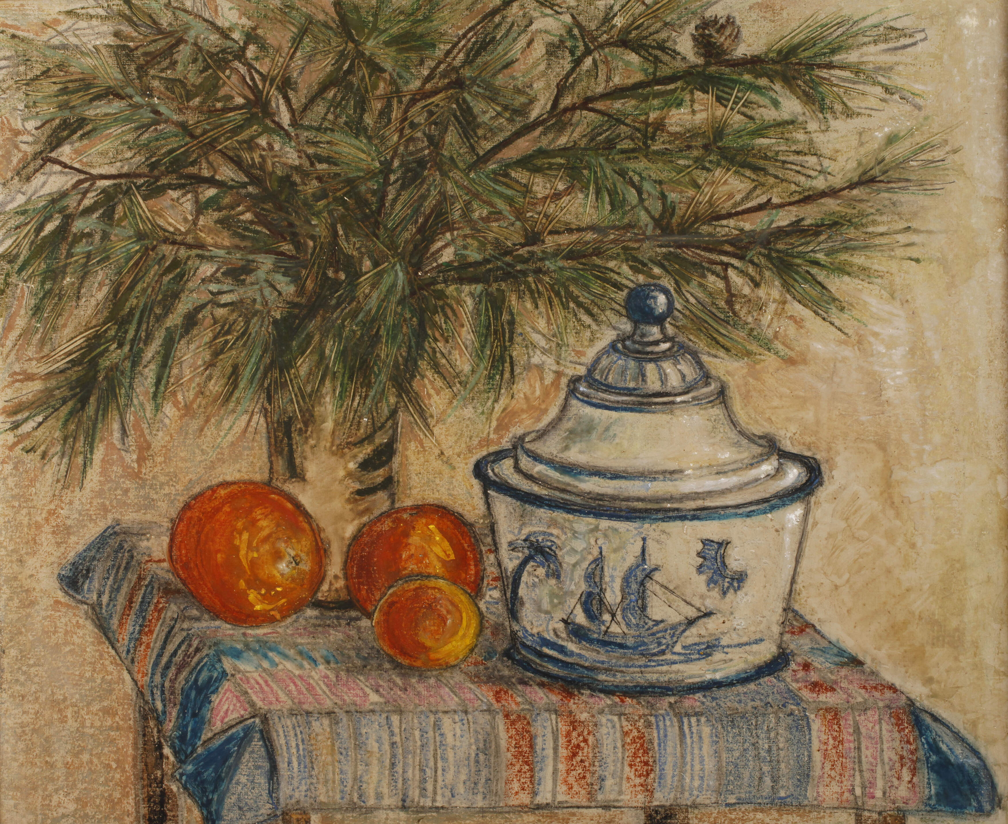 Stillleben mit Kiefernzweigen