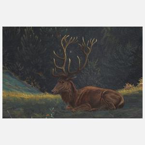 Walther Gasch, "Ruhender Hirsch in Waldeinsamkeit"