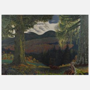 Walther Gasch, "Ruhender Hirsch in Waldeinsamkeit"