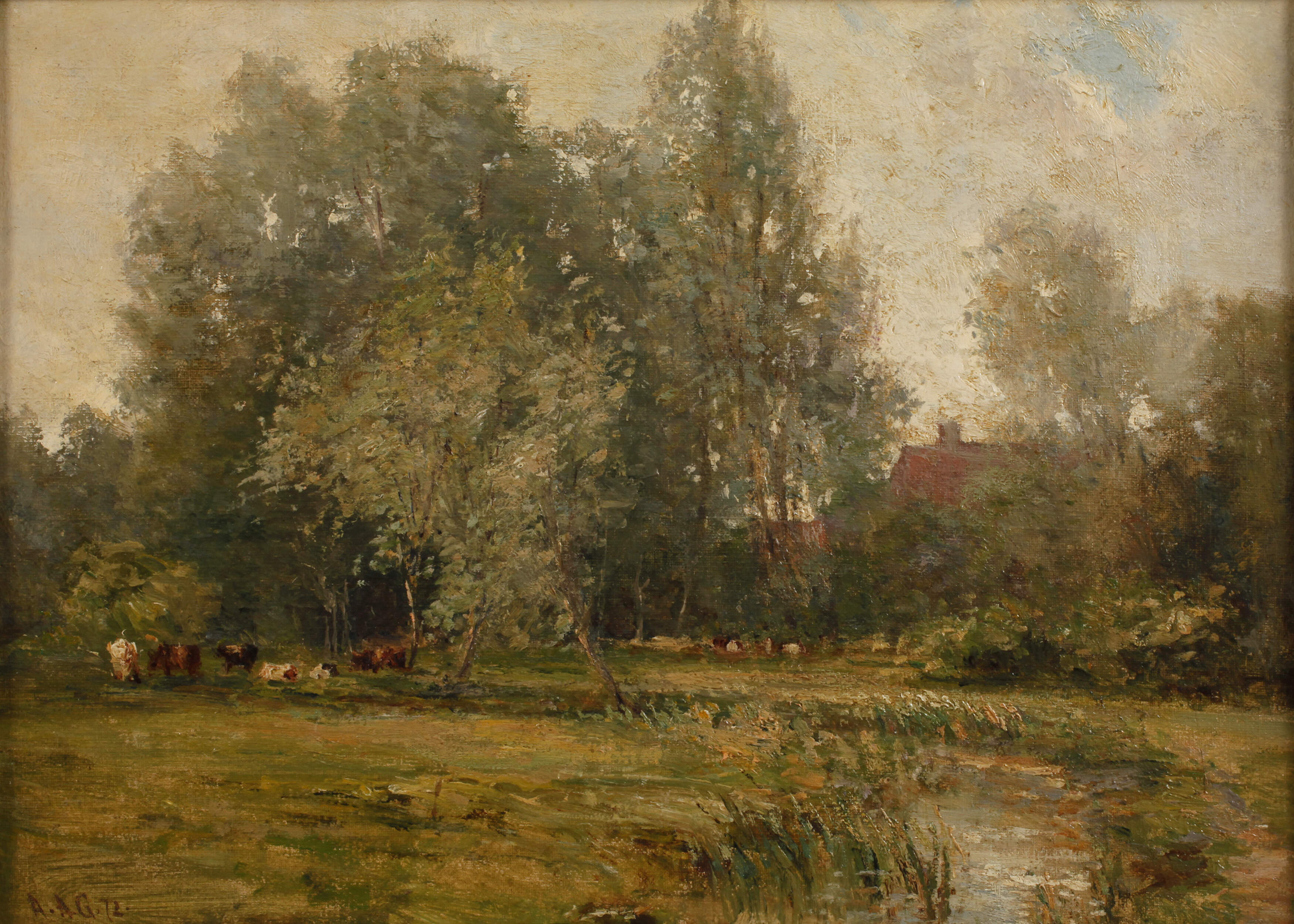 Alfred Glendening Senior, attr., Kühe am Dorfrand