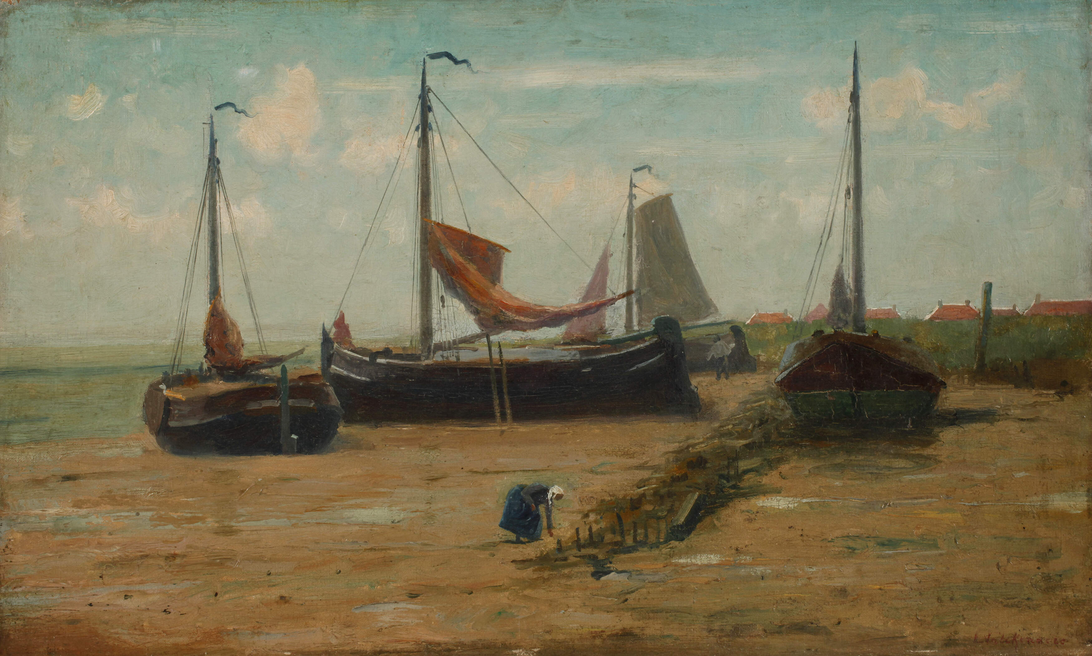 Leon Valckenaere, Segelboote am Strand
