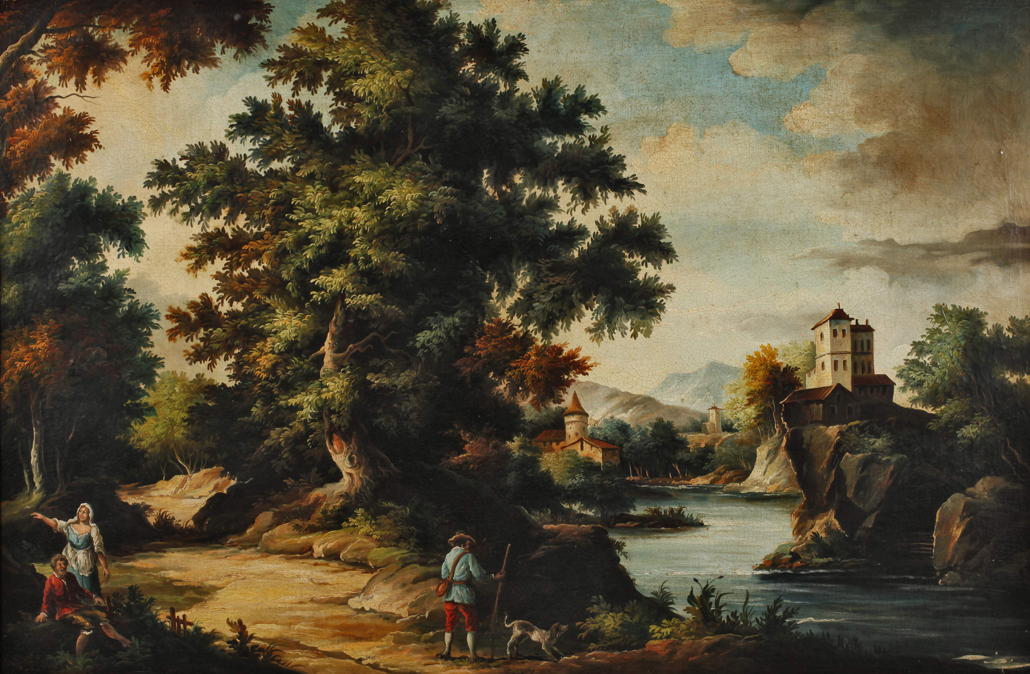 Sommerlandschaft mit Wanderern am Fluss