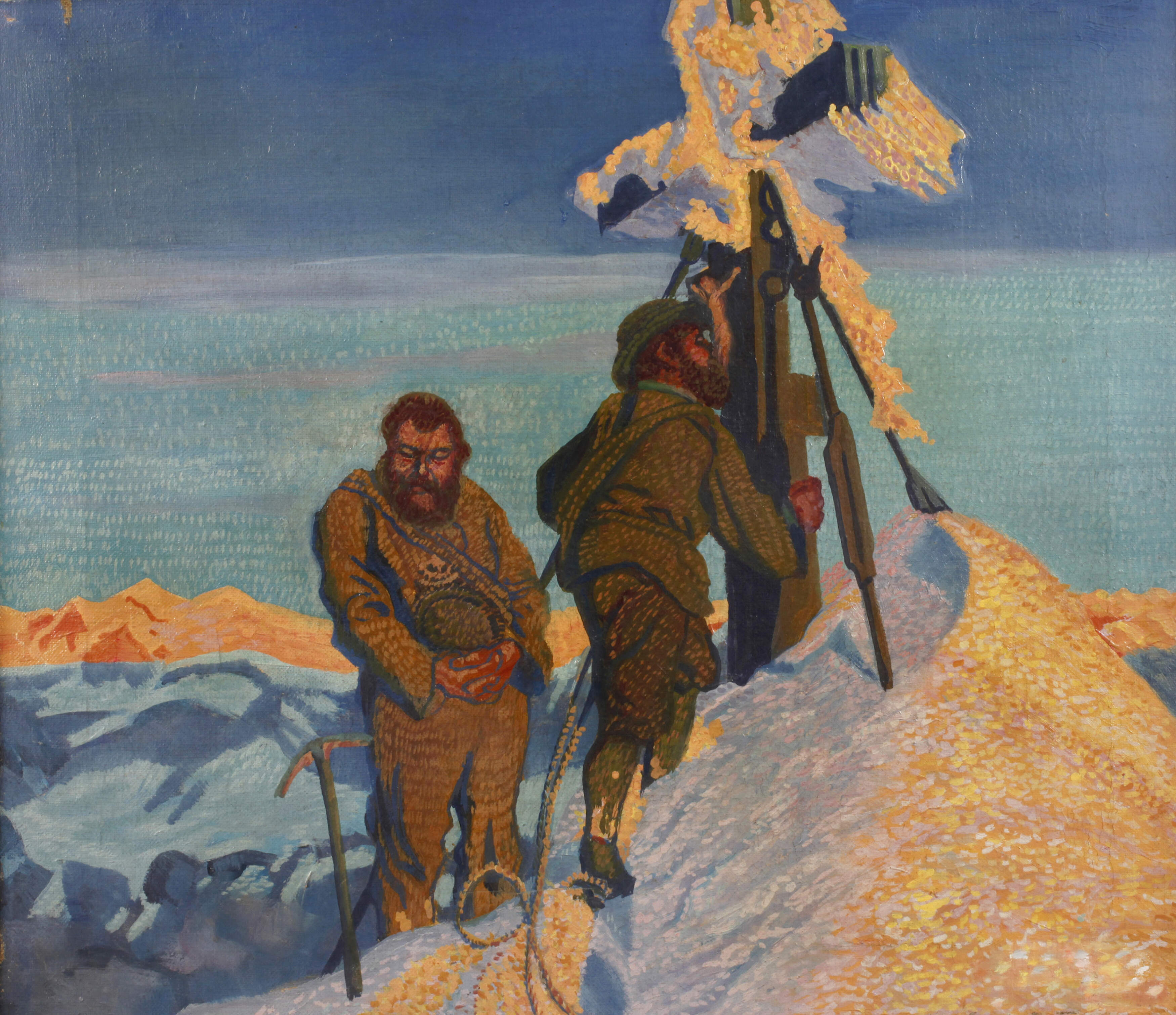 "Zwei Bergführer beim Morgengebet am Großglockner"