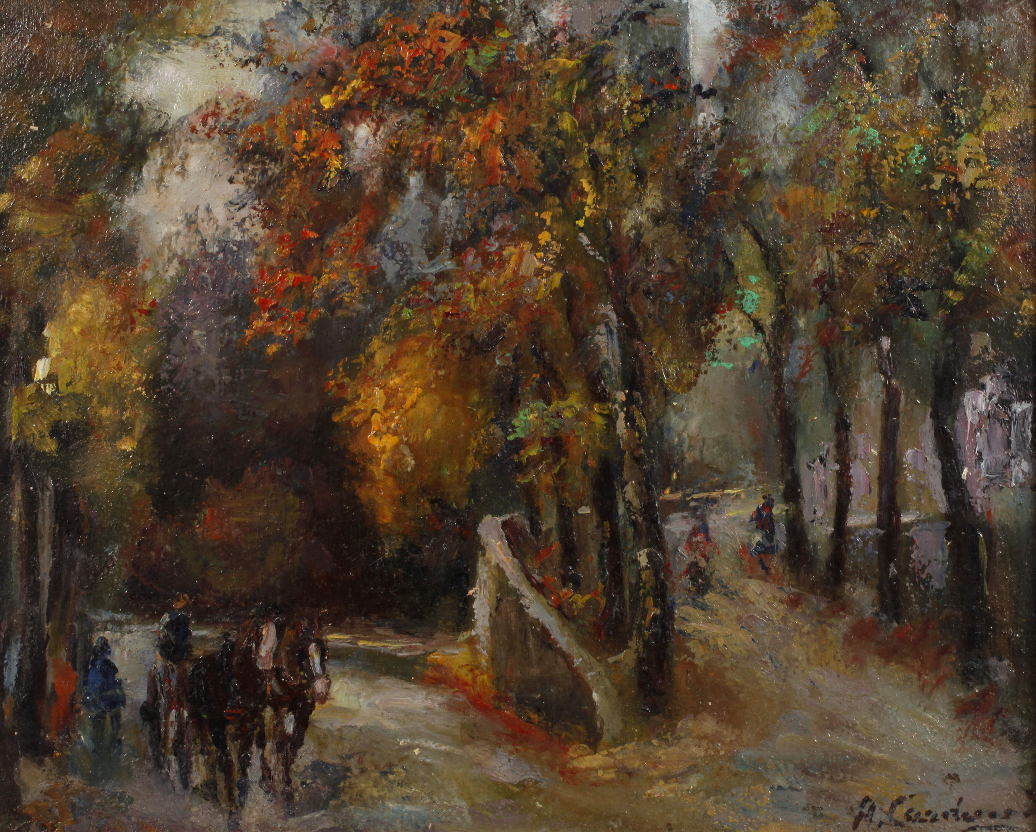 Straßenszene mit Pferdefuhrwerk