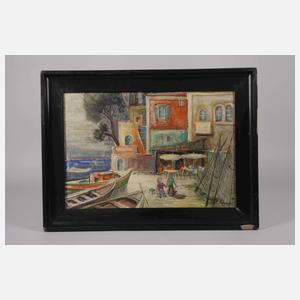 Café am südländischen Fischerhafen