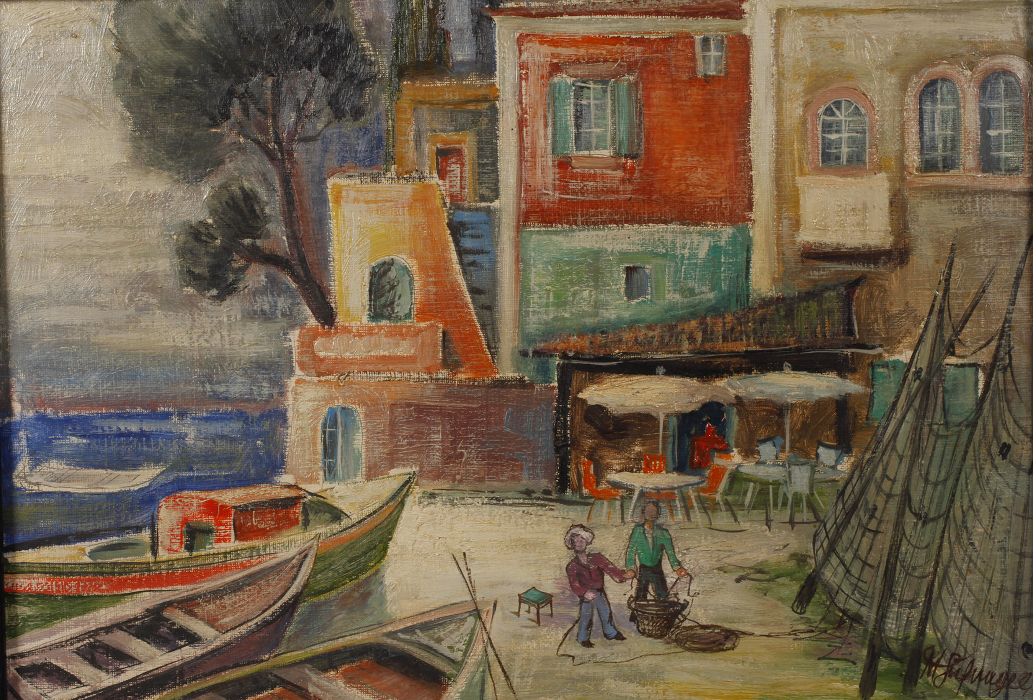 Café am südländischen Fischerhafen