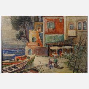 Café am südländischen Fischerhafen