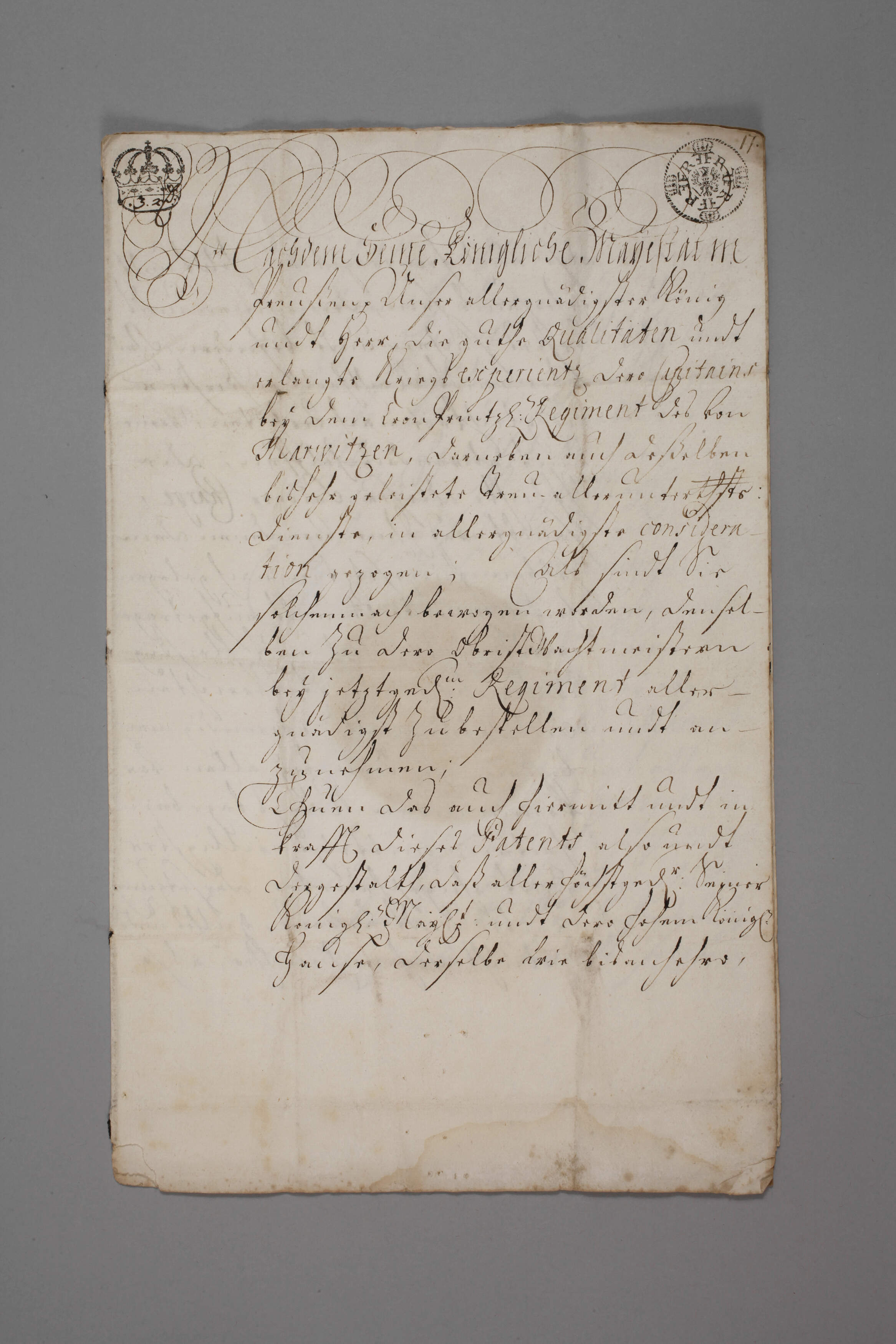 Majorspatent für einen Kapitän Herrn von Marwitz