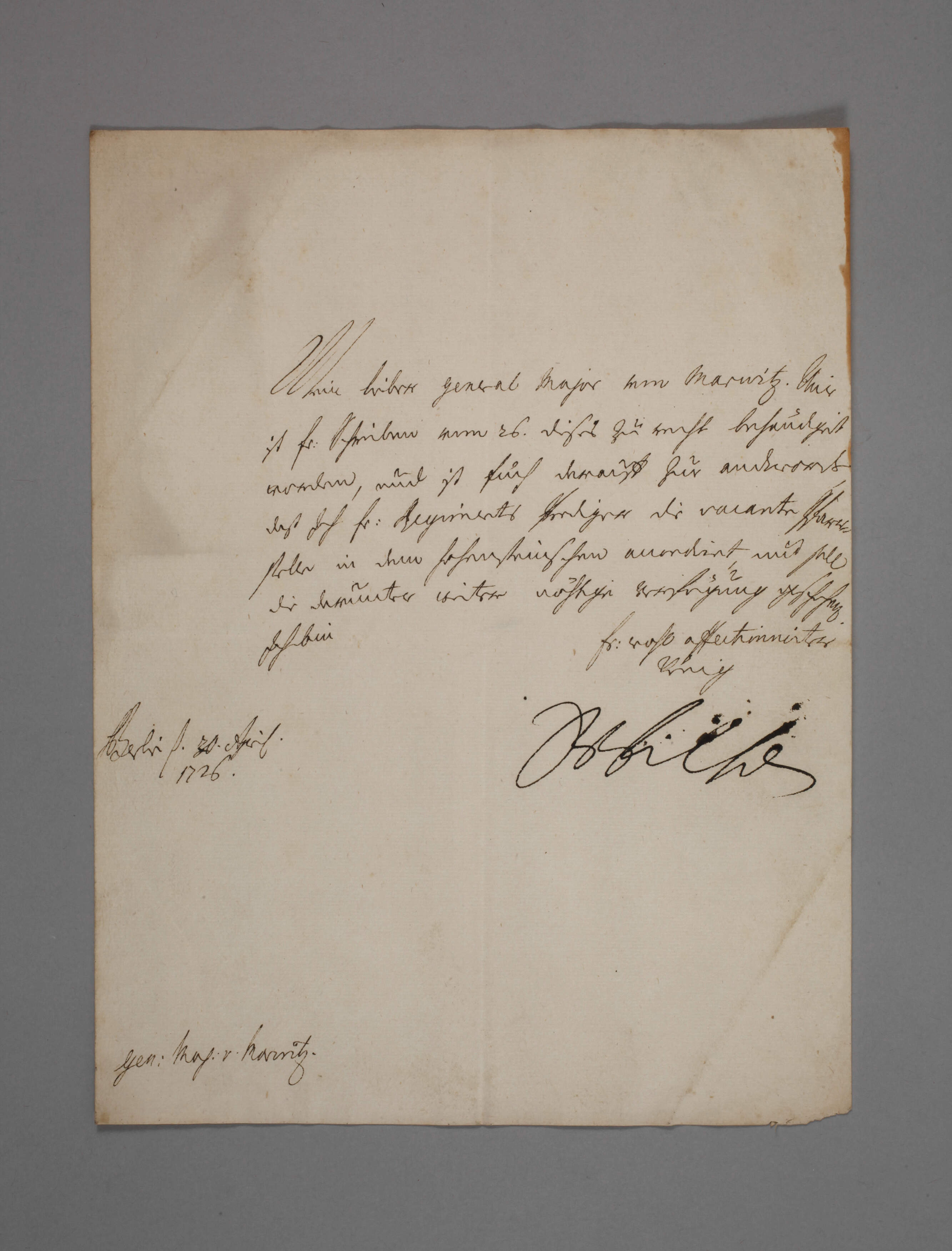 Brief von Friedrich Wilhelm I., König in Preußen