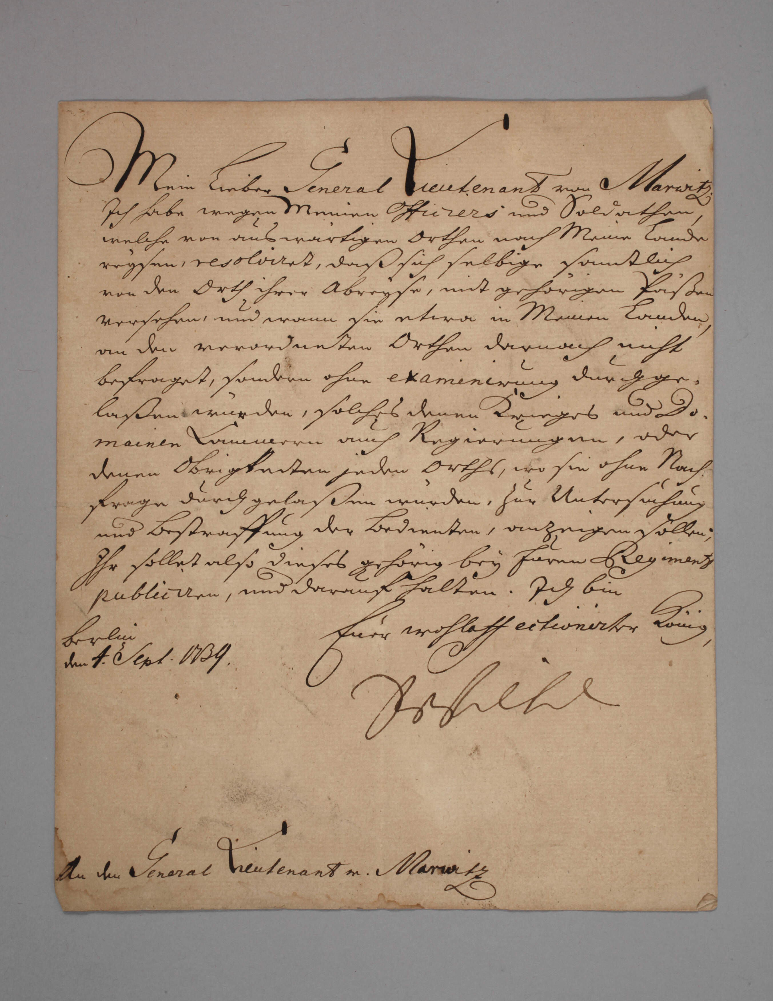 Brief von Friedrich Wilhelm I., König in Preußen