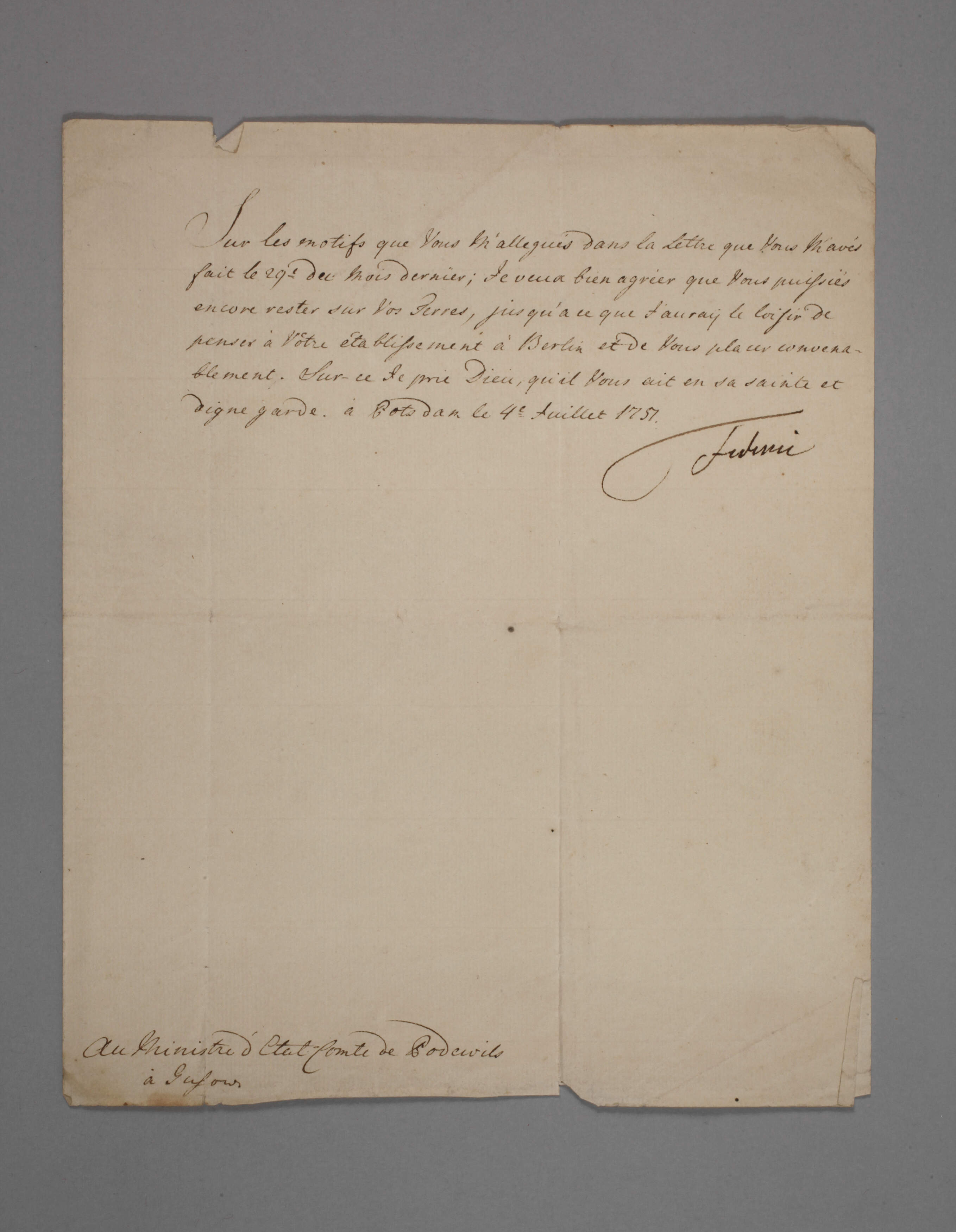 Brief Friedrich II., König in Preußen