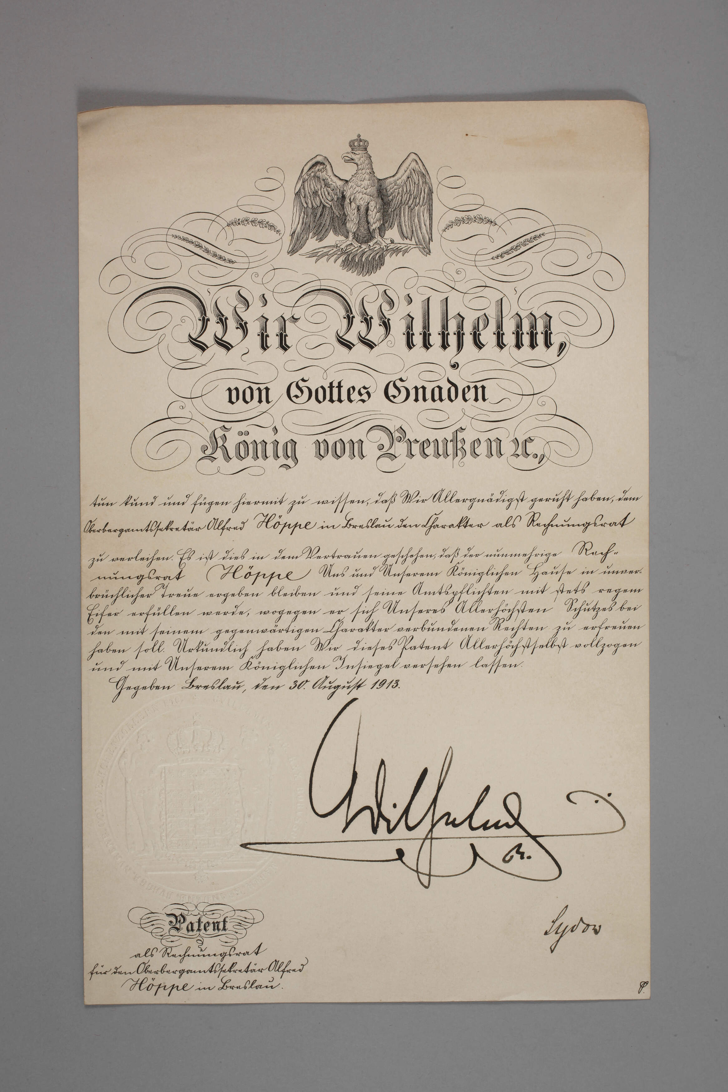 Ernennungsurkunde zum Rechnungsrat