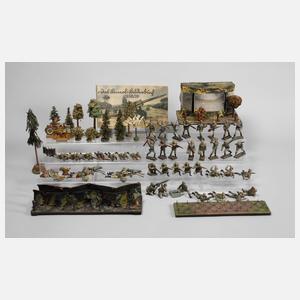 Lineol Massesoldaten im Gefecht mit Zubehör