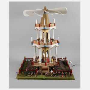 Weihnachtspyramide mit Bergwerk und Massefiguren