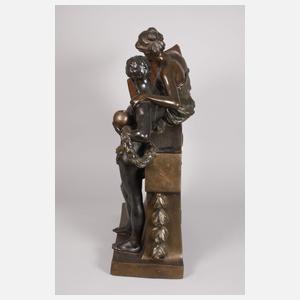 Goldscheider Wien monumentale Figurenuhr