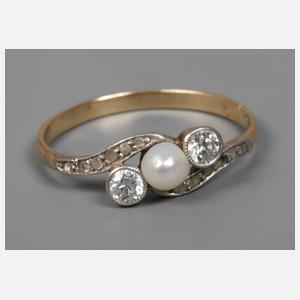 Damenring mit Perle und Diamanten