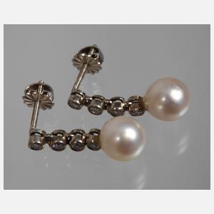 Paar Ohrhänger mit Perlen und Diamanten