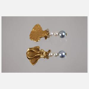 Paar Ohrringe mit Perlen und Diamanten