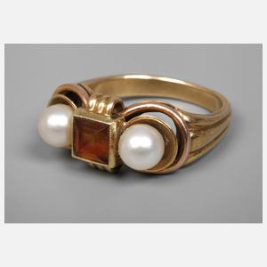 Damenring mit Citrin und Perlen