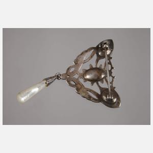 Jugendstilbrosche mit Markasiten und Perlmutt