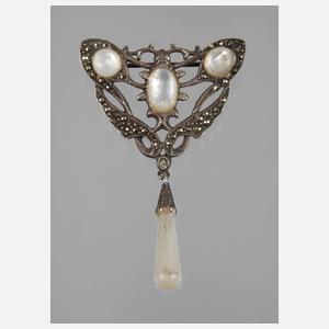 Jugendstilbrosche mit Markasiten und Perlmutt