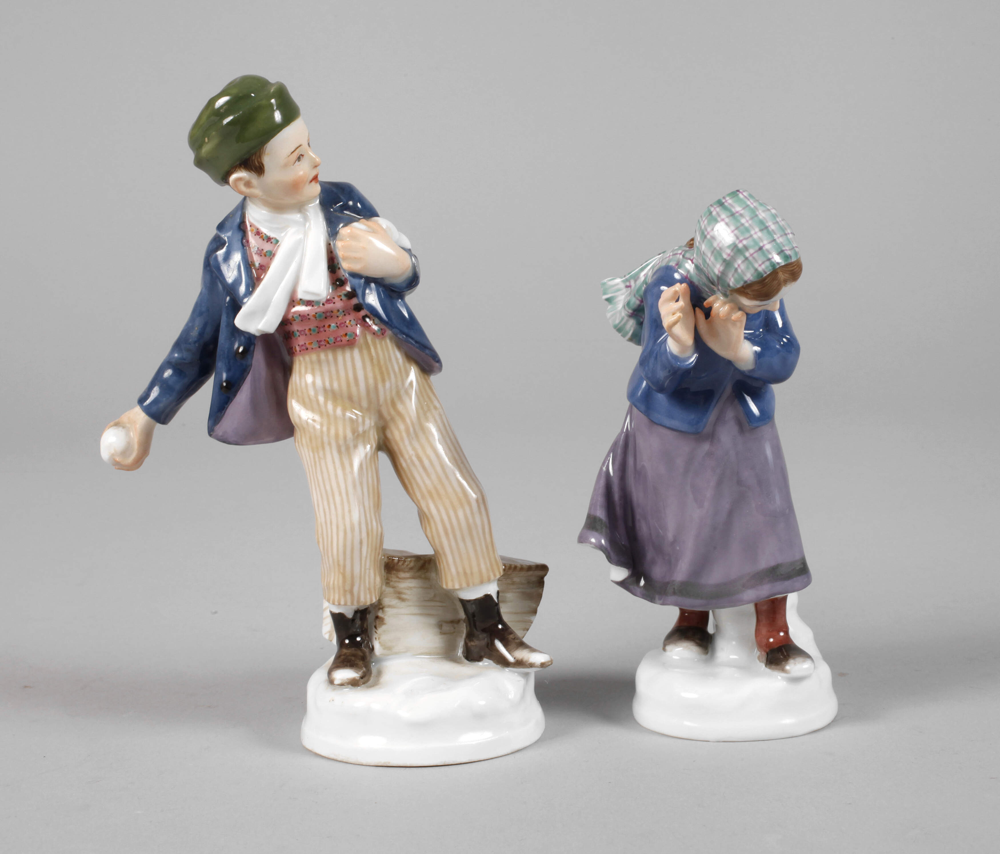 Meissen Schneeballspielendes Kinderpaar