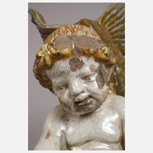 Großer Tischbrunnen Putto auf Fisch reitend