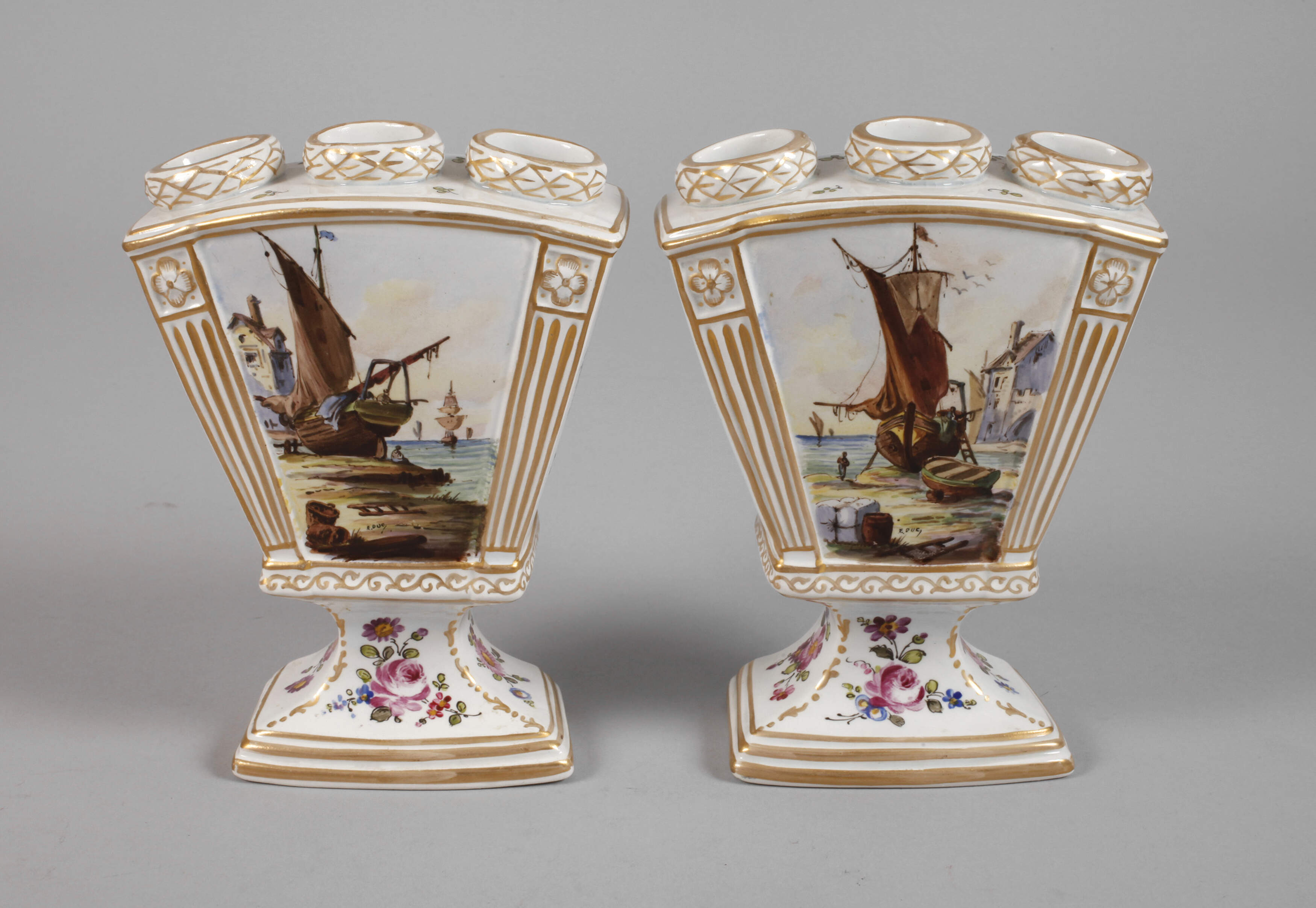 Höchst Paar Tulpenvasen Kauffahrteiszene