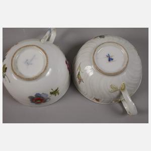 Meissen Paar Tassen Frucht- und Blumenmalerei