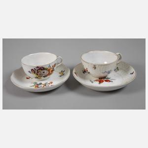 Meissen Paar Tassen Frucht- und Blumenmalerei
