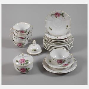 Meissen sechs Teegedecke + Zuckerdose "Rote Rose"