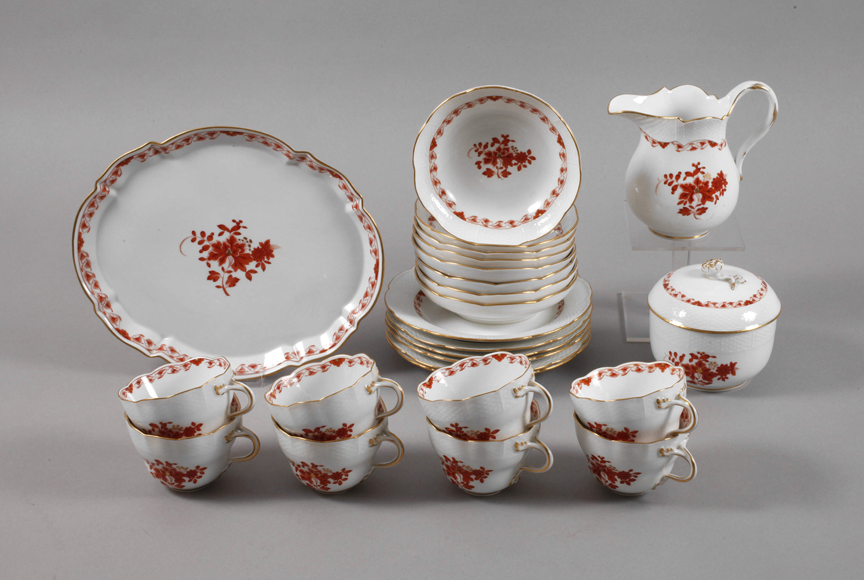 Meissen Rest-Kaffeeservice "Indische Malerei, rot"