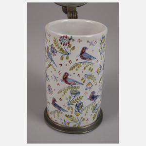 Kleiner Fayencewalzenkrug mit Vögelesdekor