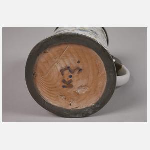 Kleiner Fayencewalzenkrug mit Vögelesdekor